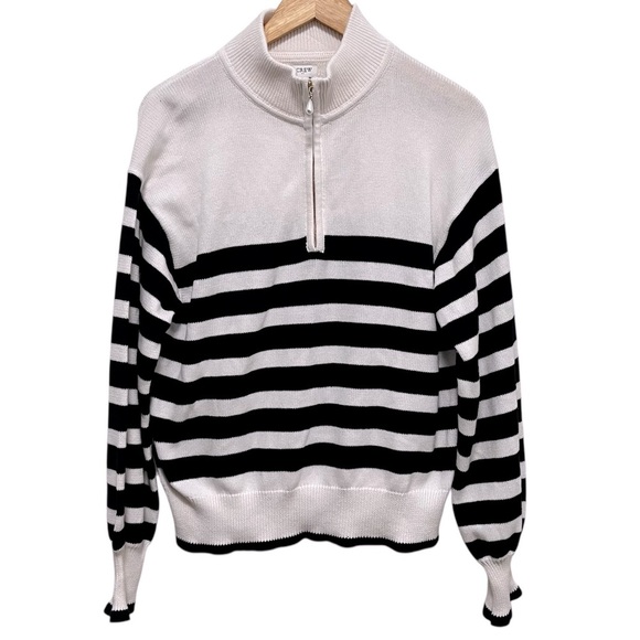 J Crew Striped half-zip sweater with pearl zipper in weekend stripe size large - Picture 2 of 8